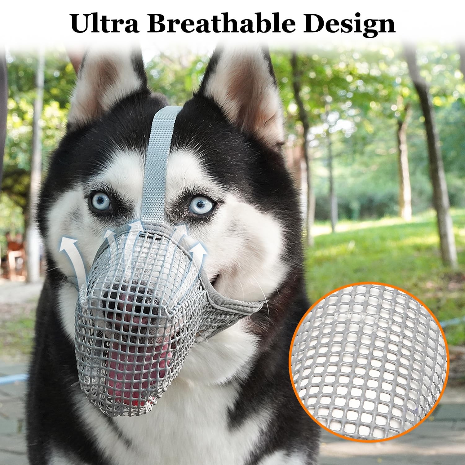 Dog Muzzle Soft Mesh Small Medium Large Dogs Breathable Mouth Guard Grey L