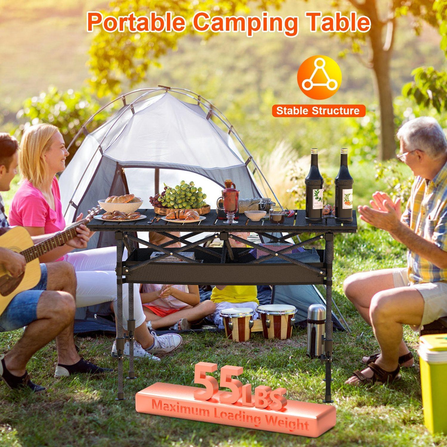 Portable Folding Camping Table w/ Adjustable Height Rustproof Carbon Steel