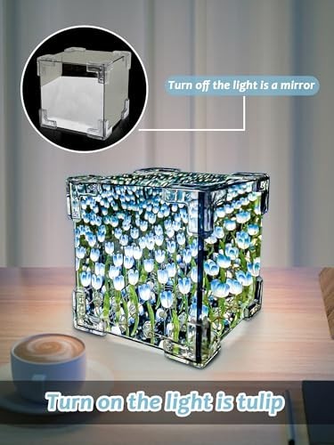 LED Tulip Night Light - Infinity Mirror Lamp, DIY Flower Table Decor, Gift for M