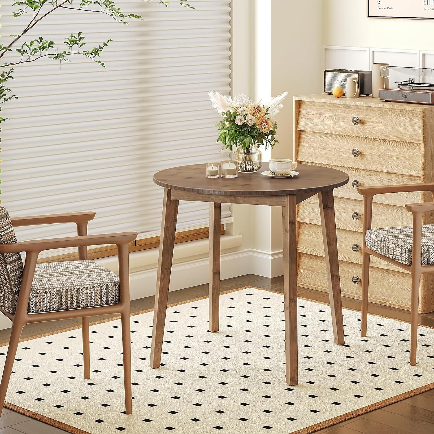 Bamboo Dining Table Round Dining Table 27.5" Kitchen Table Small Space Writing