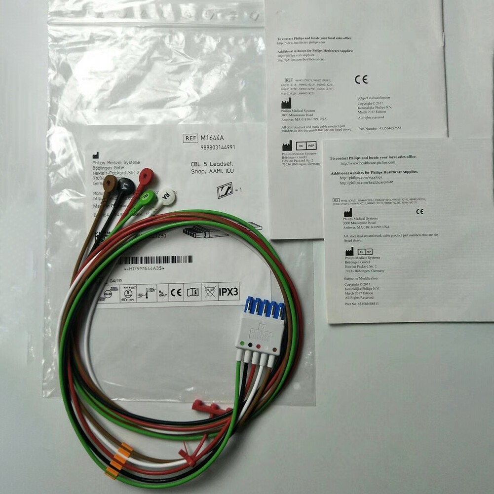 For PHILIPS M1644A CBL 5 Lead Cable Set Snap Type AAMI, ICU  989803144991