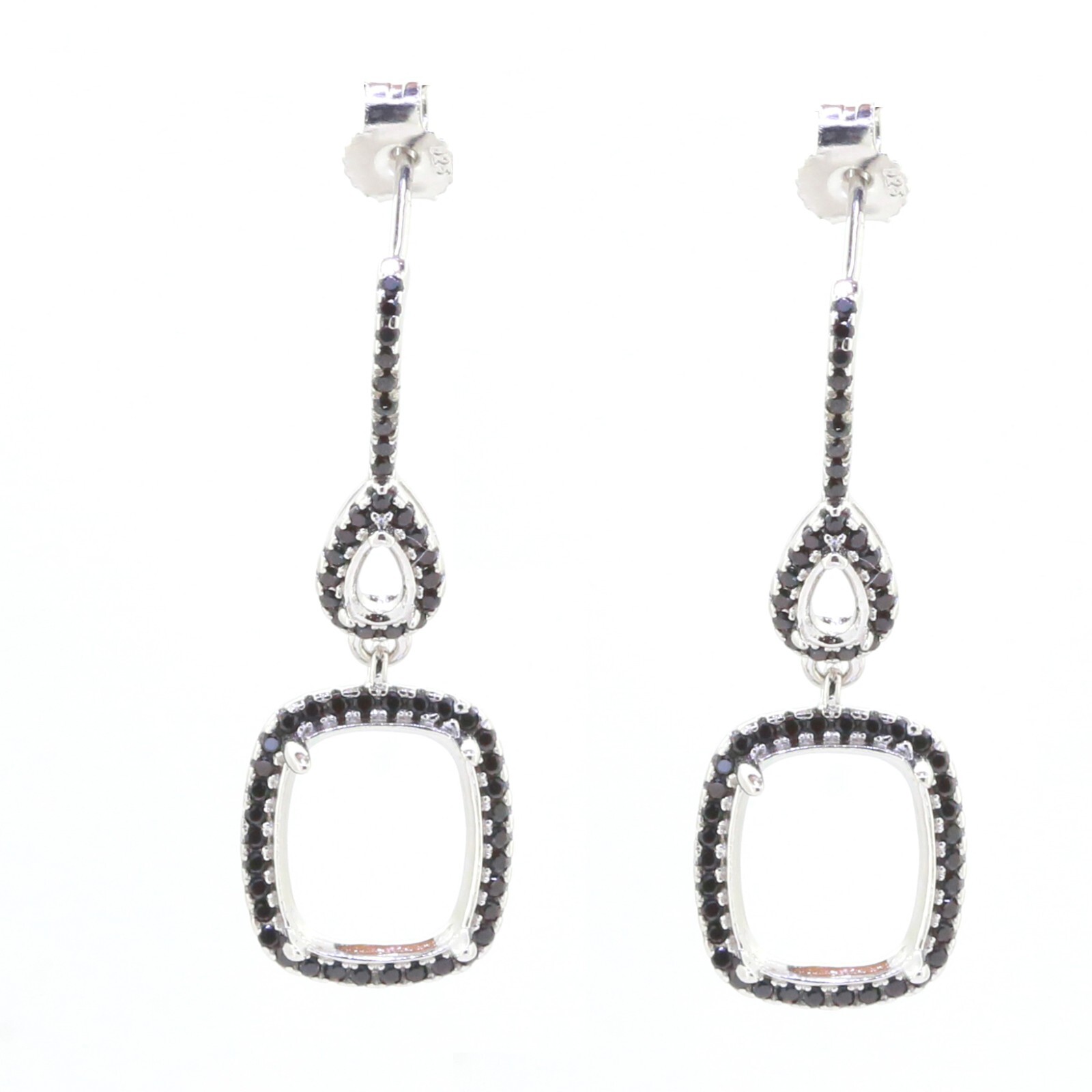 Sterling Silver Black Spinel Semi Mount Earrings Setting Cab CU 11X9mm PE 5x3