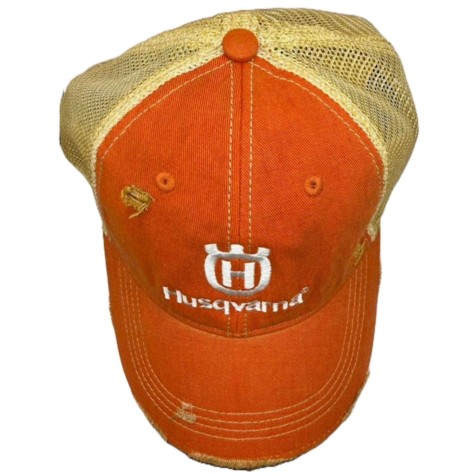 Husqvarna Trucker Hat Distressed Orange Cap White Logo Snapback Mesh Back
