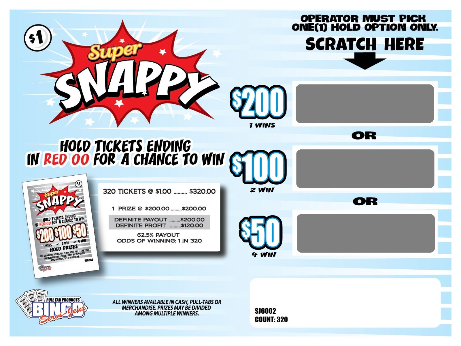NEW pull tickets *BUNDLE OF 4 BOXES* - SUPER SNAPPY - $1 Seal Card Tabs Small Ct