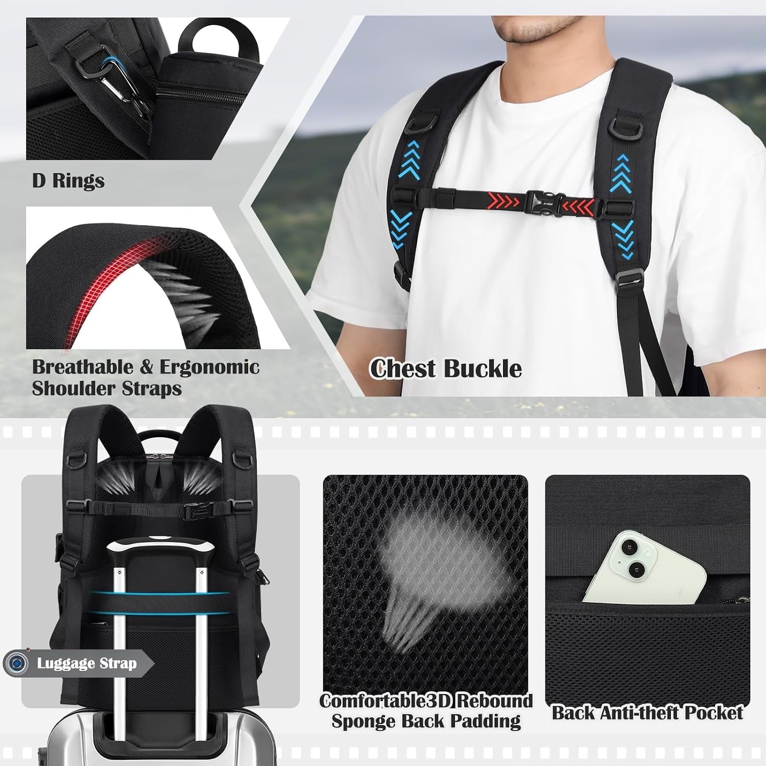 Professional Photography Backpack with Hardshell, Rain Cover & Storage Pockets
