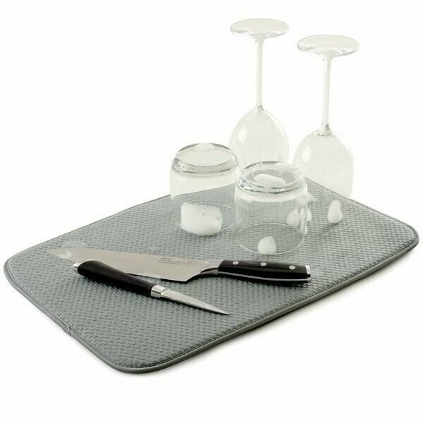 Norpro 12" x 18" Washable Microfiber Dish Drainer Glass Drying Mat Pad - Gray...