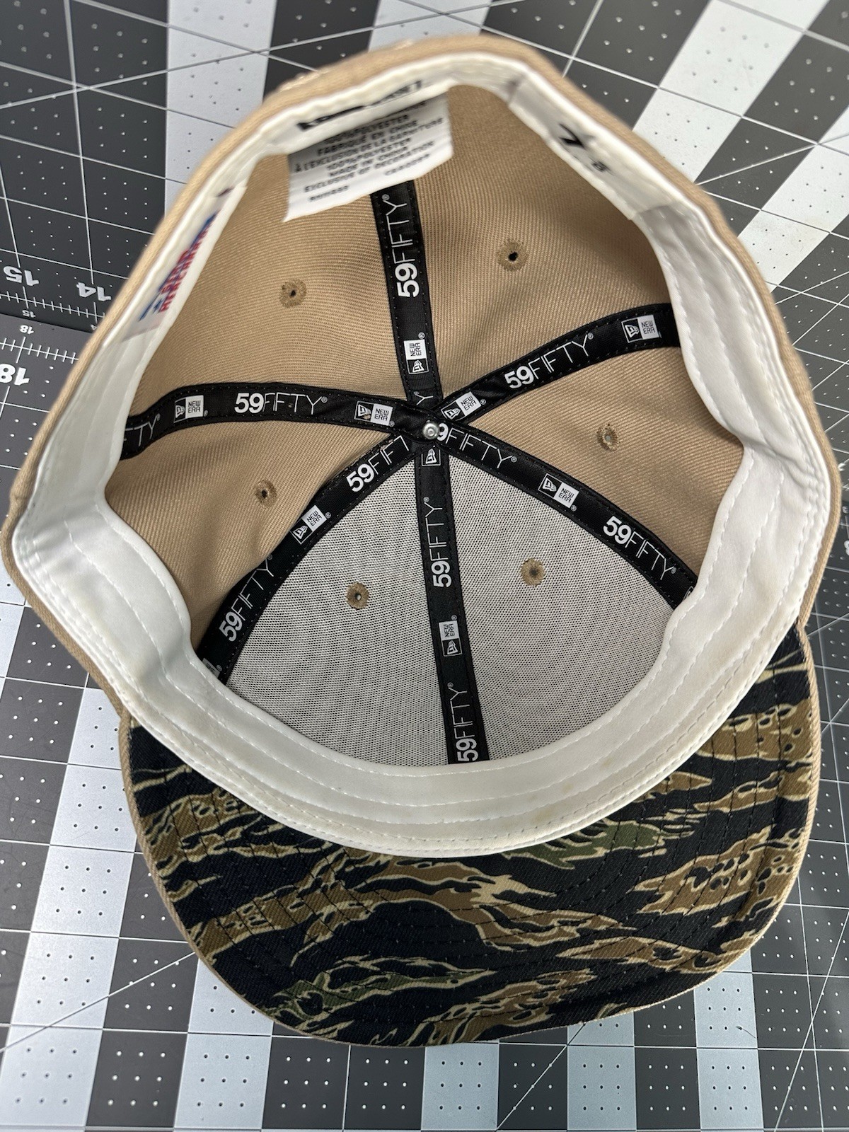 Boston Red Sox Fitted Hat 7 5/8 CUSTOM (beige)(camo bottom)