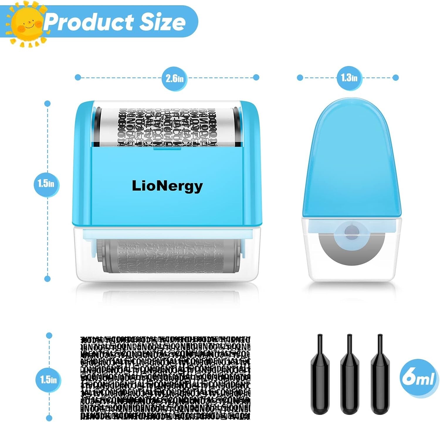 Identity Stamp Roller Identity Prevention Security Stamp with 3 Refill, Blue