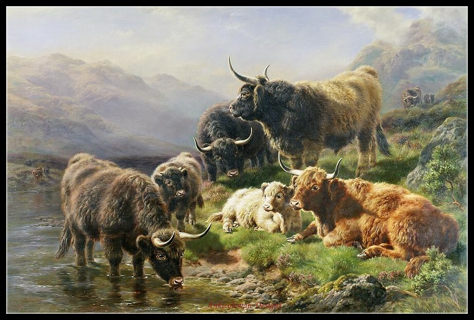 Highland Cattle - DIY Chart Counted Cross Stitch Patterns Needlework DMC Color