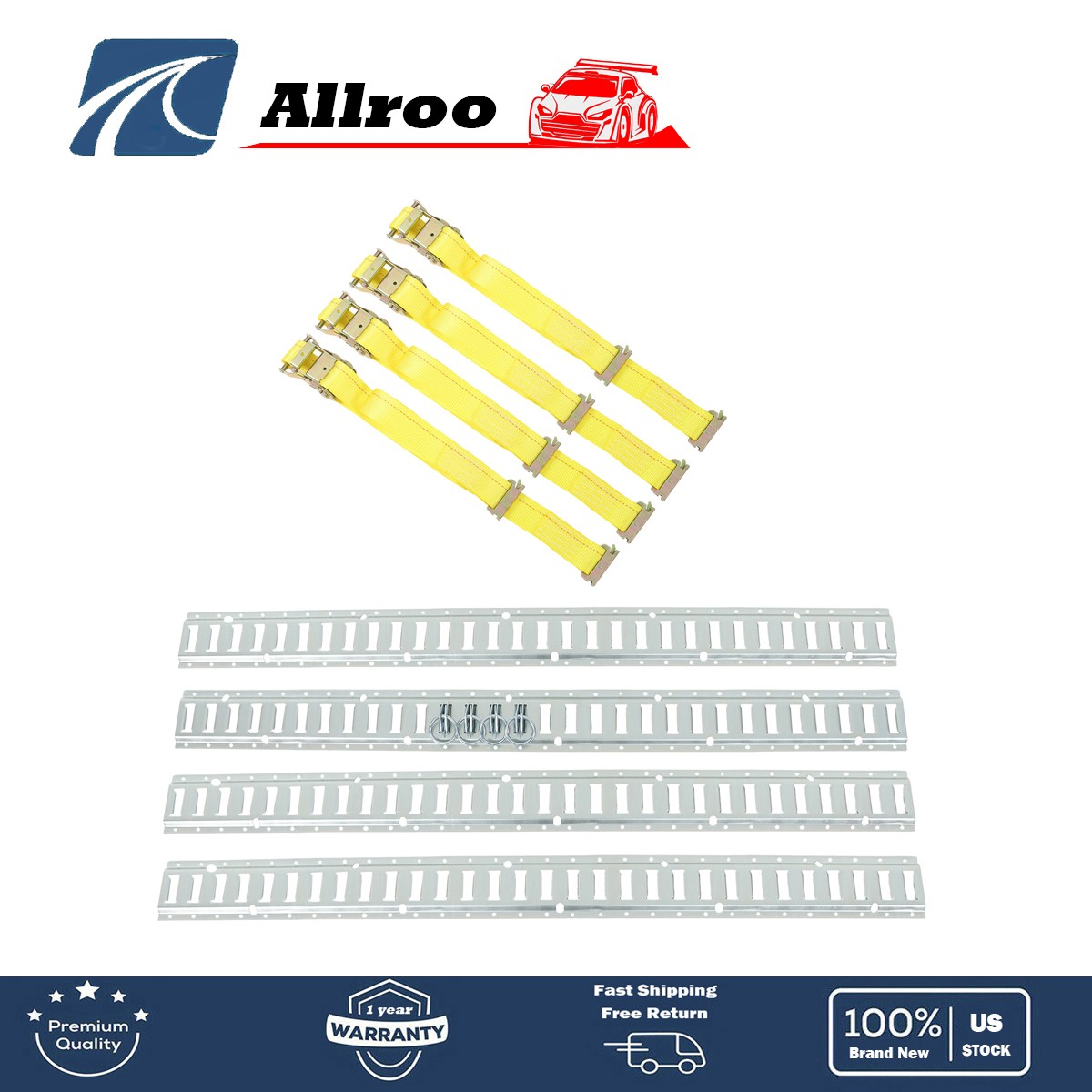 12 Pack E Track Tie Down Rail Kit, 5' E Track Rails, 12' Ratchet Straps, O-Rings