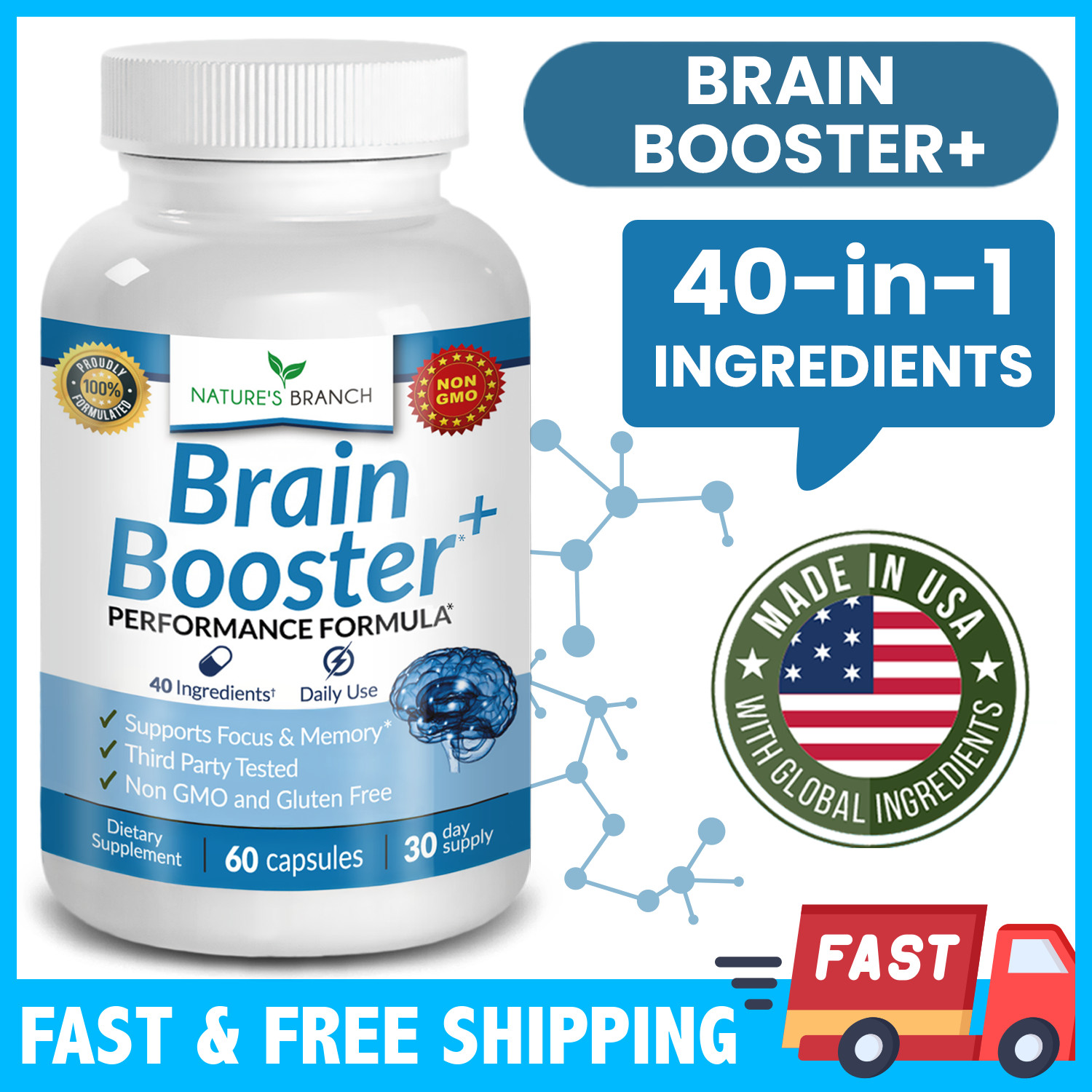ADVANCED Brain Booster Supplement Memory Focus Mind & Clarity Enhancer USA Made