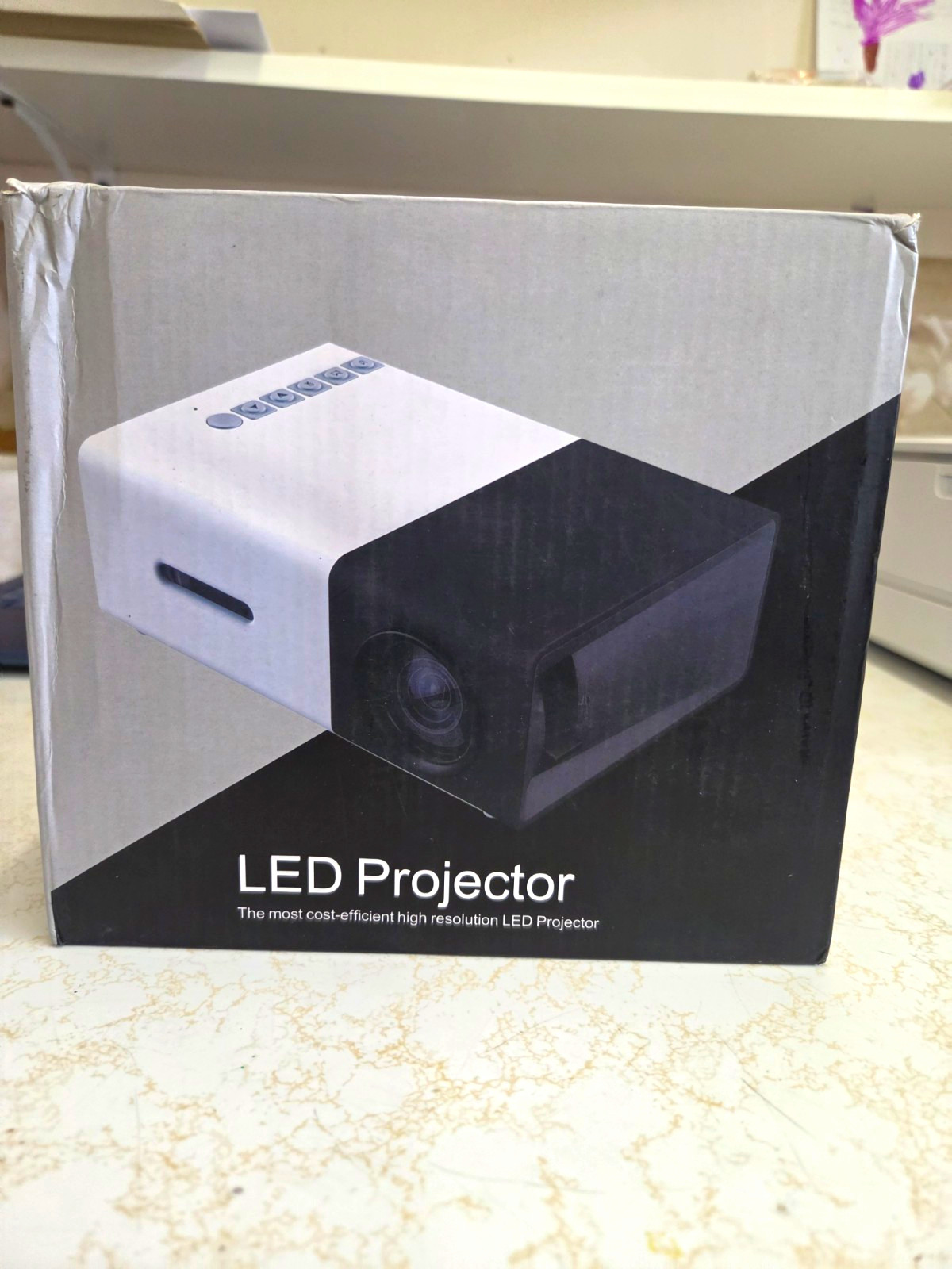 LED Projector Desktop White/Black microSD AV w/ Power Adapter & AV Cable