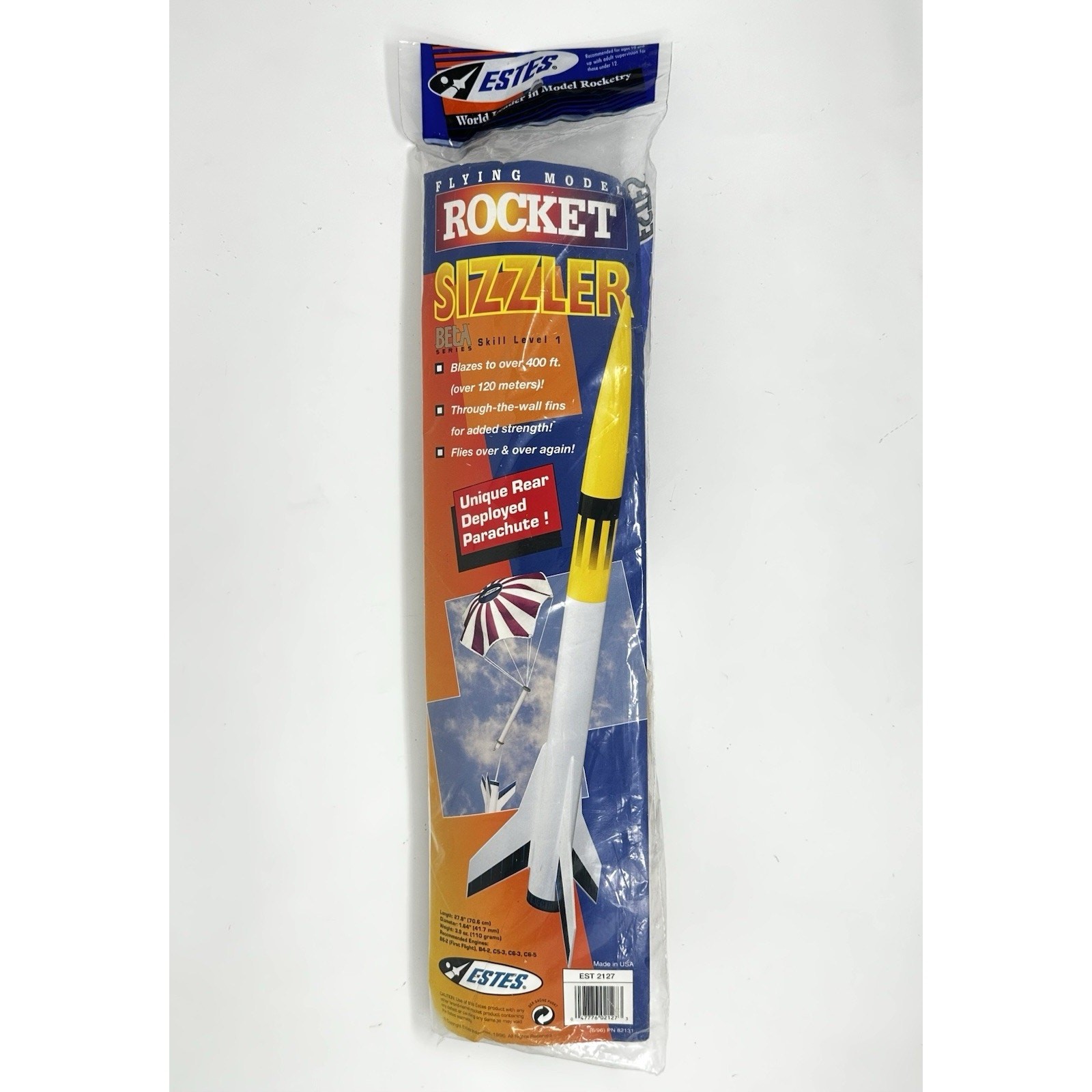 Estes Sizzler Model Rocket Kit #2127 Beta Series Rear Deployment Sealed OOP 1996