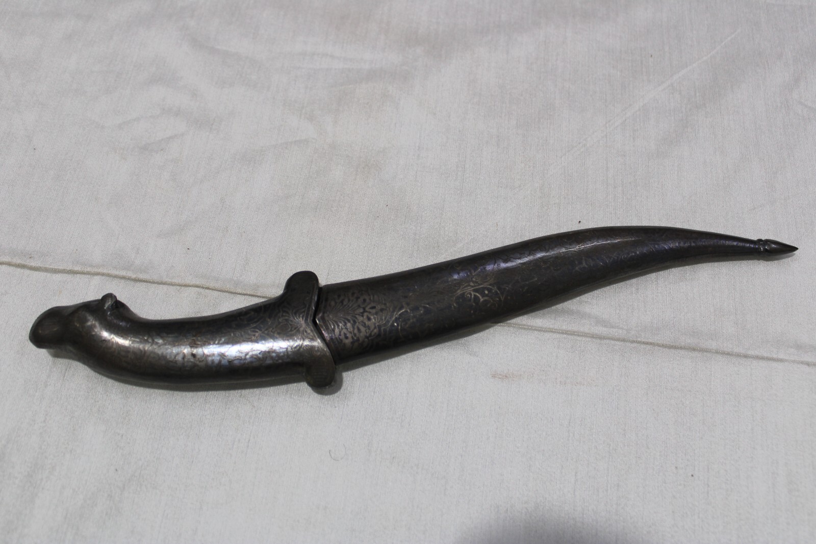 Mughal Dagger Damascus Steel Indo Persian Khanjar Silver Koftgari Knife Handmade
