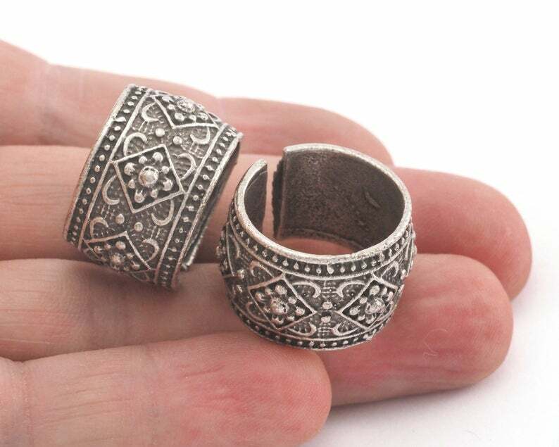 Motif Ring Adjustable Antique Silver Plated Brass (17mm 7US inner size) 3750