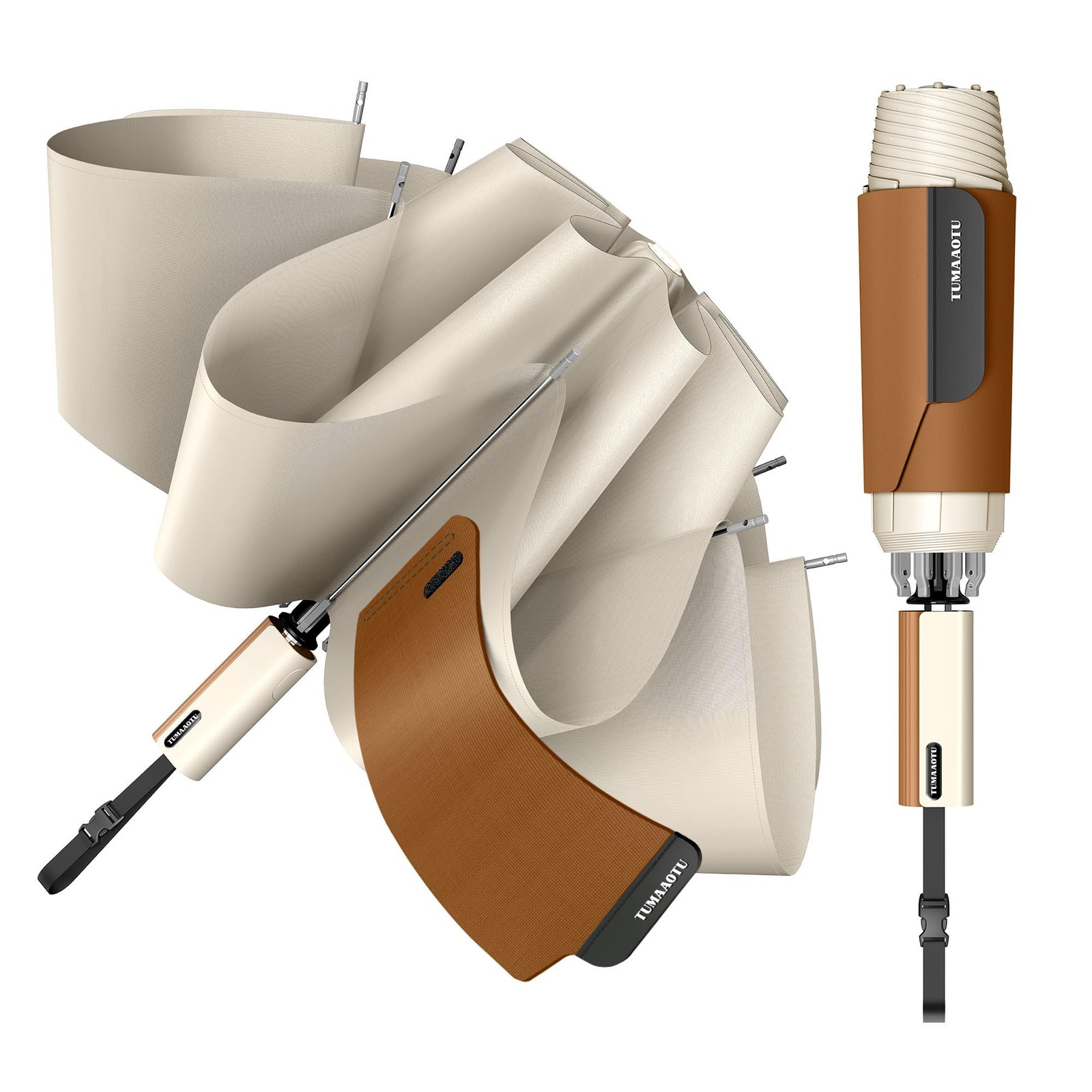QWB TUMAAOTU Lightweight Compact Inverted Umbrella Windproof 46 IN, Beige