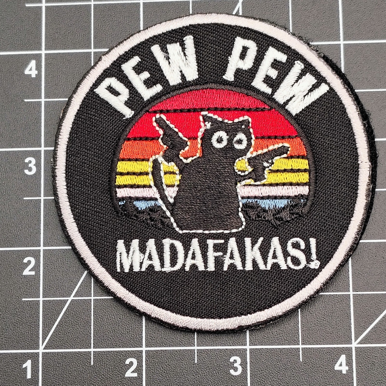 Pew Pew Madafakas Black Cat Patch Funny Tactical Meme Morale Hook Loop 3x3