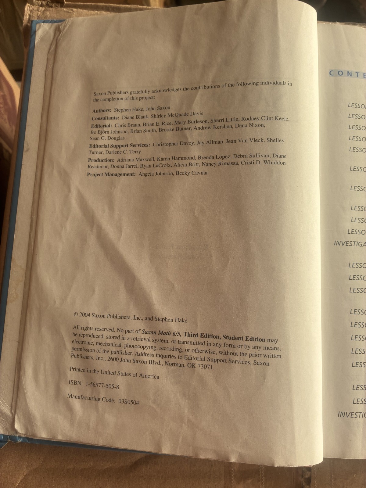 Saxon Math Student Edition 6/5 -2004