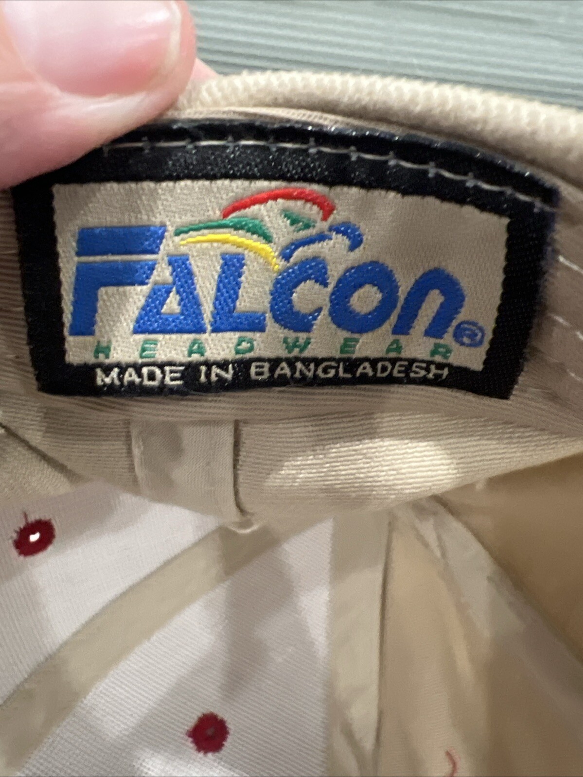 Arvinmeritor Tan w Maroon Bill and Letters Hat Cap Strap Buckle EUC Falcon Brand