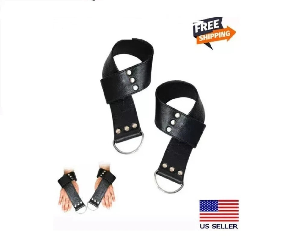 Real Cowhide BDSM Leather Lockable Wrist, Ankle & Thigh Cuffs Set