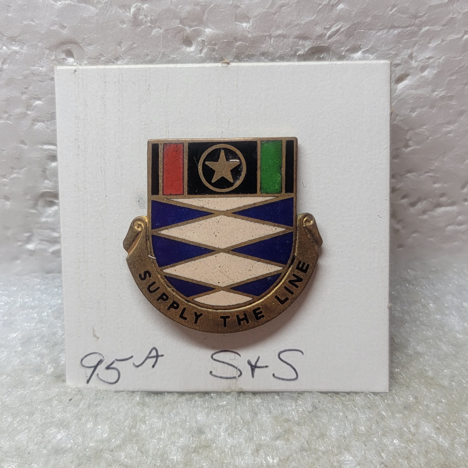 Authentic US Army 95th Supply & Service Battalion Pin Supply The Line DUI Crest