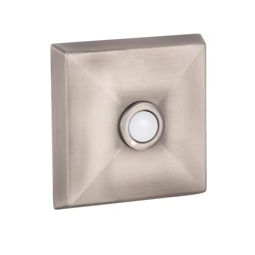 Wired Flush Mount Pewter Finish Doorbell Push Button with Illuminated LED Chime