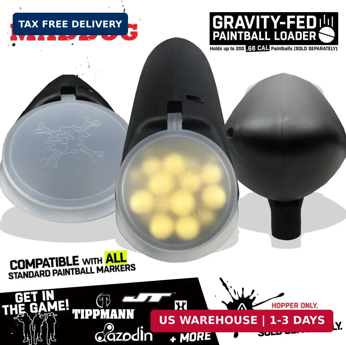 200 Round Paintball Loader -.68 Cal Gravity-Fed Hopper | Universal Paint