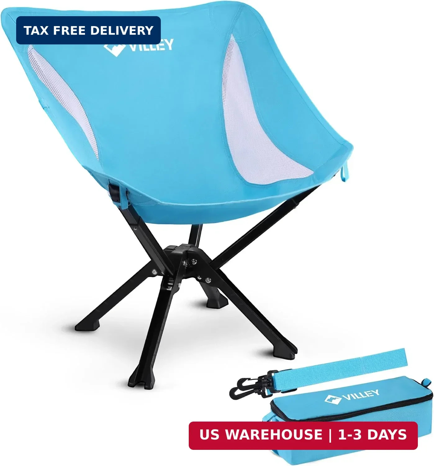 VILLEY Portable Folding Chair Lightweight Camping Chair No Assembly Needed, Quic