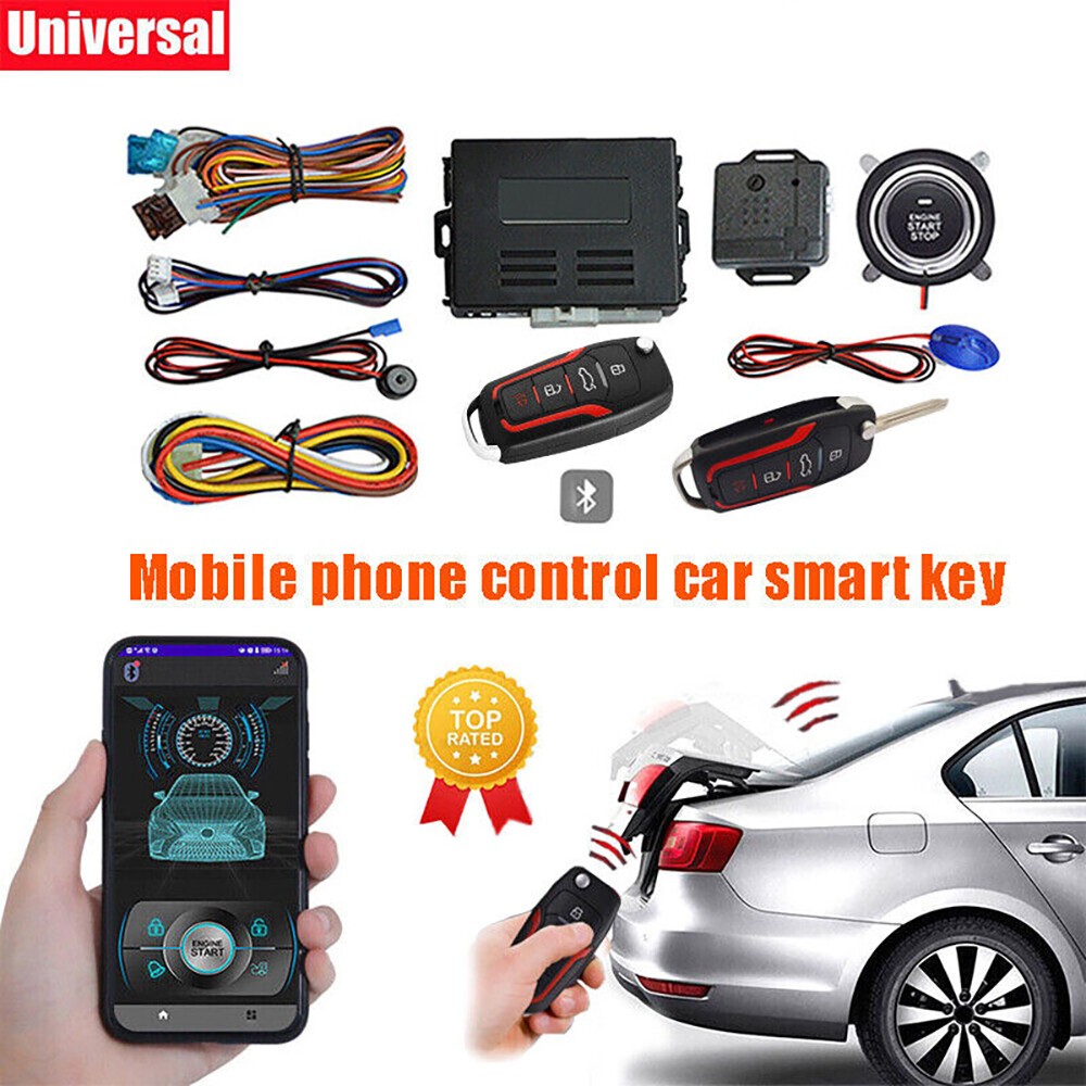 Car Smart Keyless Entry Engine Start Stop Alarm System Push Button Remote Auto