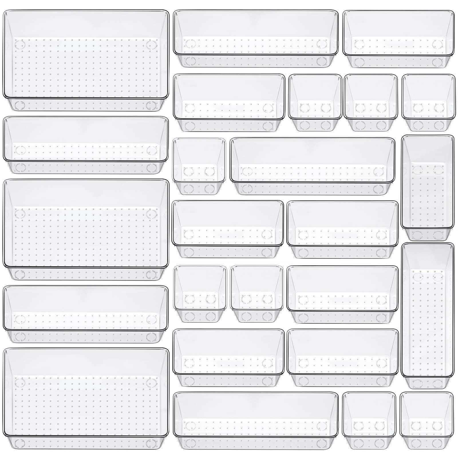 25 Piece Clear Drawer Organizer Set, 4 Sizes Bathroom Vanity Organizer Trays ...