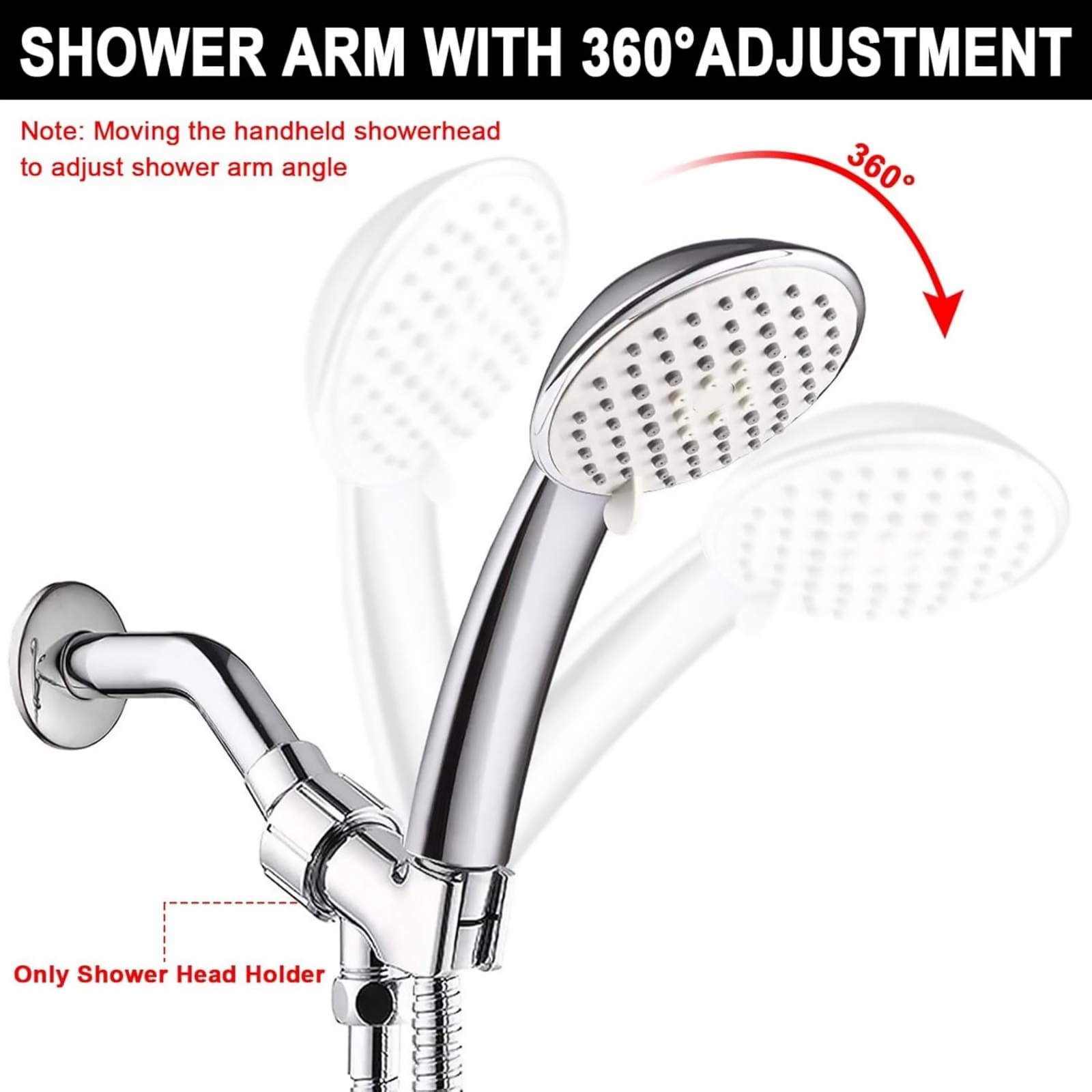 No Tools Needed Shower Arm Bracket, 360° Adjustable Ball Joint, 2pc Set (2pcs)