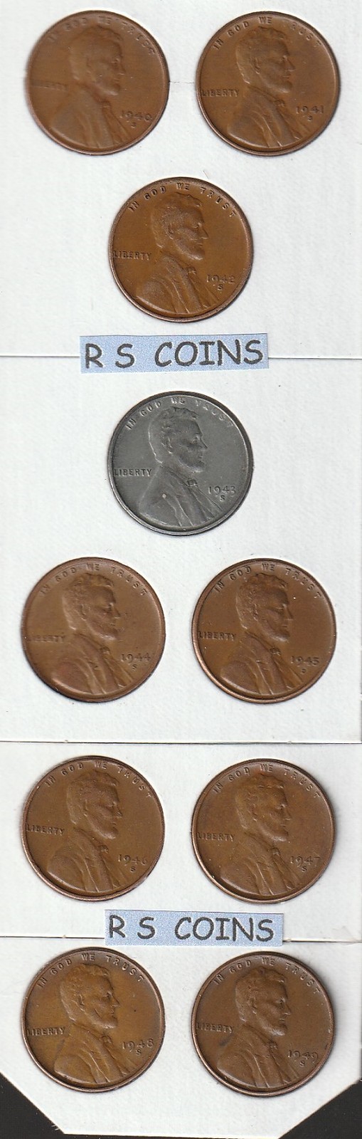 WHEAT  CENTS   [ 1940S   to  1955S   COMPLETE  SET ]   = 16  VERY  FINE  COINS