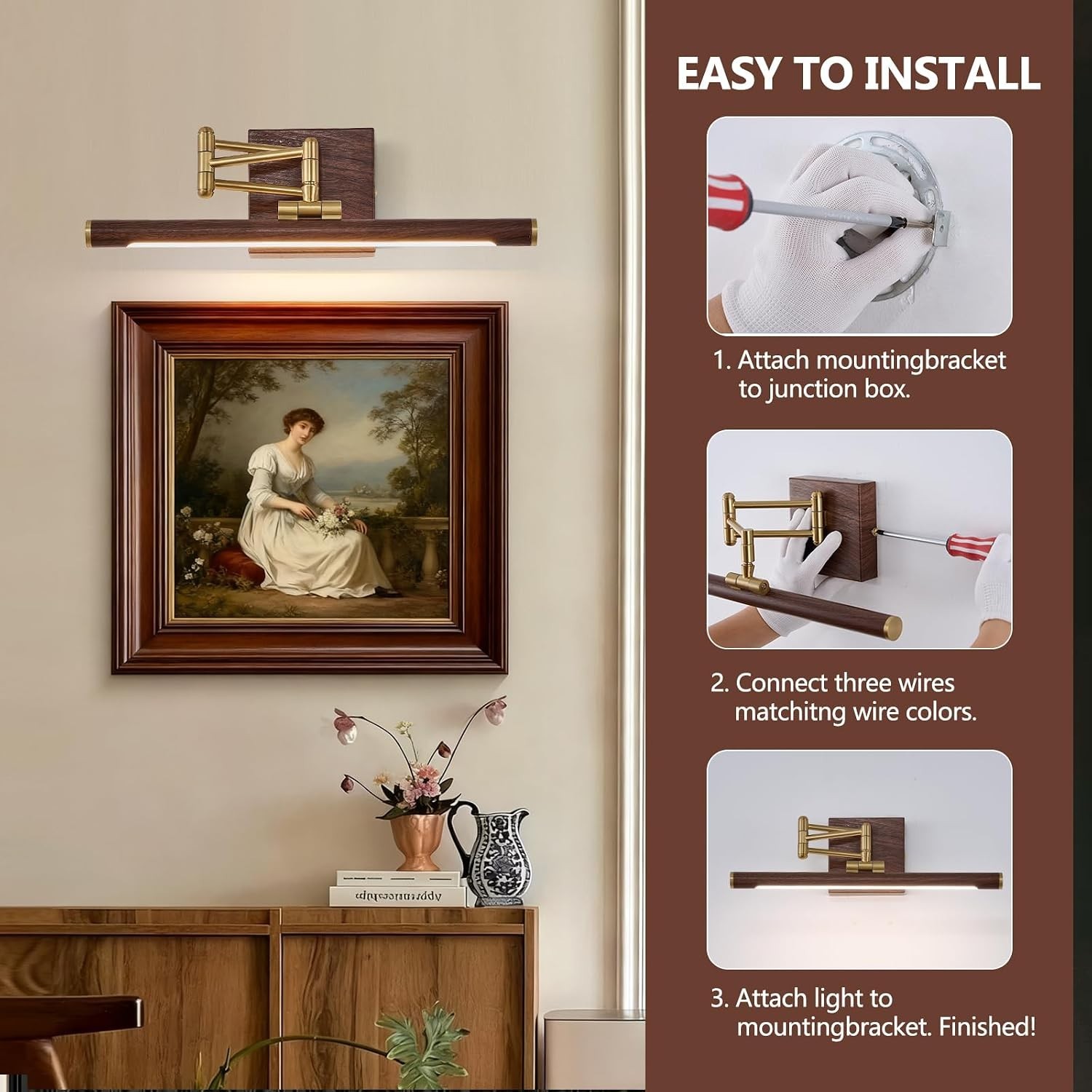 LED Picture Light, Hard-Wired Connection Dimmable Adjustable Artwork Light, 1...