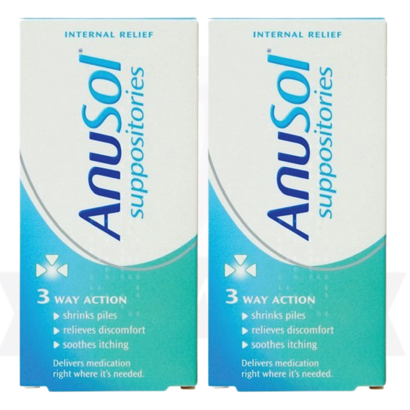 ANUSOL Suppositories Internal Relief 3 Way Action 12ct-PACK OF 2