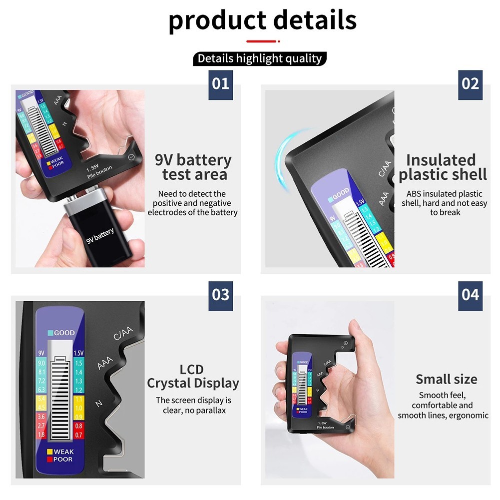 Battery Tester Battery Check Black Capacitance Detector Diagnostic Tool