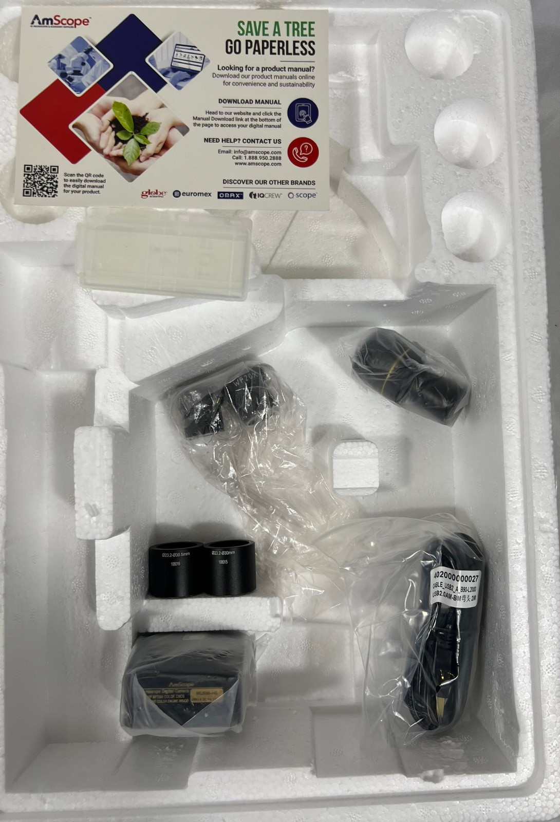 AmScope T120B-5M 40X-2000X Trinocular Microscope 5MP Camera New Open Box