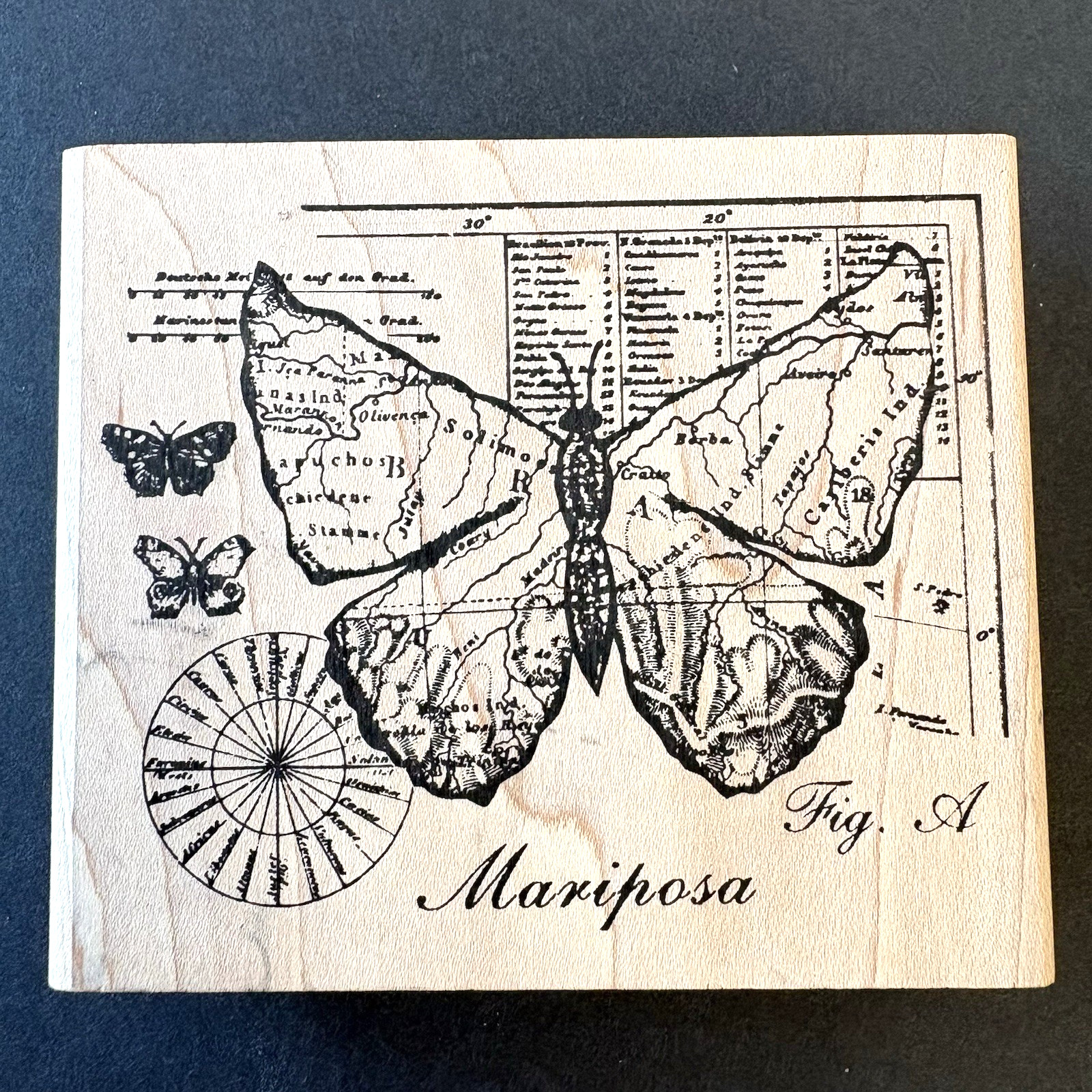Stampers Anonymous Mariposa Butterfly Map Collage Mixed Media Rubber Stamp P1621