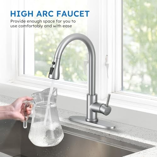 Kitchen Faucet with Pull Down Sprayer, Single Handle | Pull Brushed Nickel