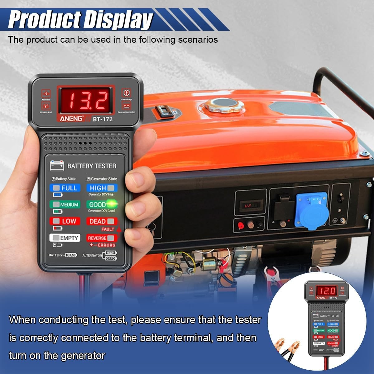 12V Car Battery Tester with LCD Screen & Indication, Universal Battery Analyzer