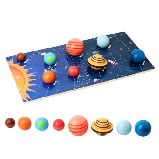 Wooden Solar System Model Board, Montessori Toys Planets Puzzle Science STEM