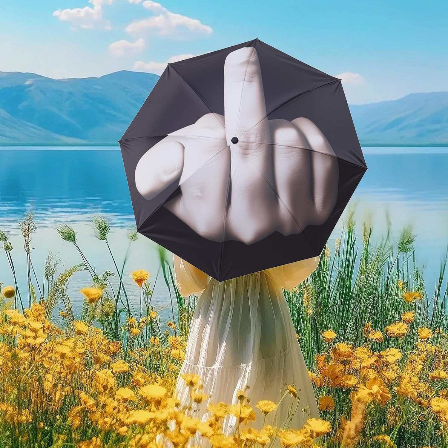 Middle Finger Umbrella, Funny Folding Umbrella, a Creative Gag Gift for Men a...