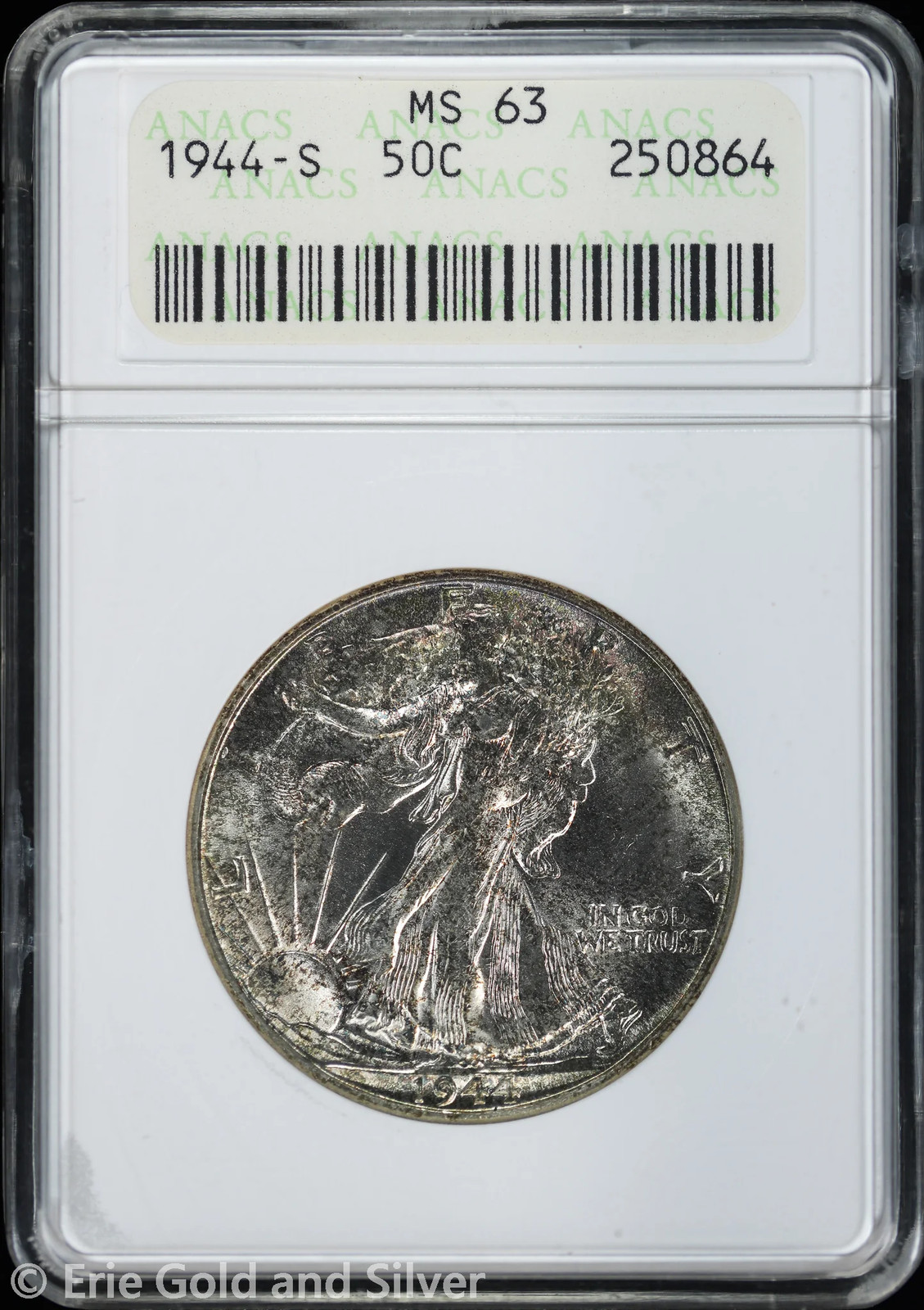 1944-S 50C Walking Liberty Silver Half Dollar ANACS MS 63 | Soap Box Uncirculate