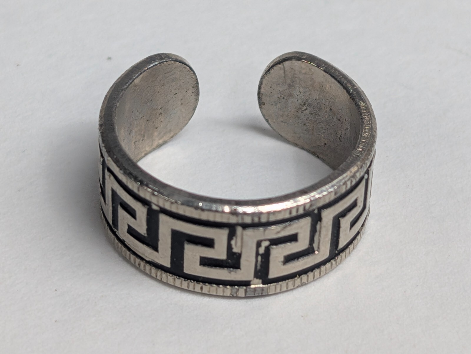 Vintage Silver-Tone Greek Key Design Toe Ring Adjustable Size