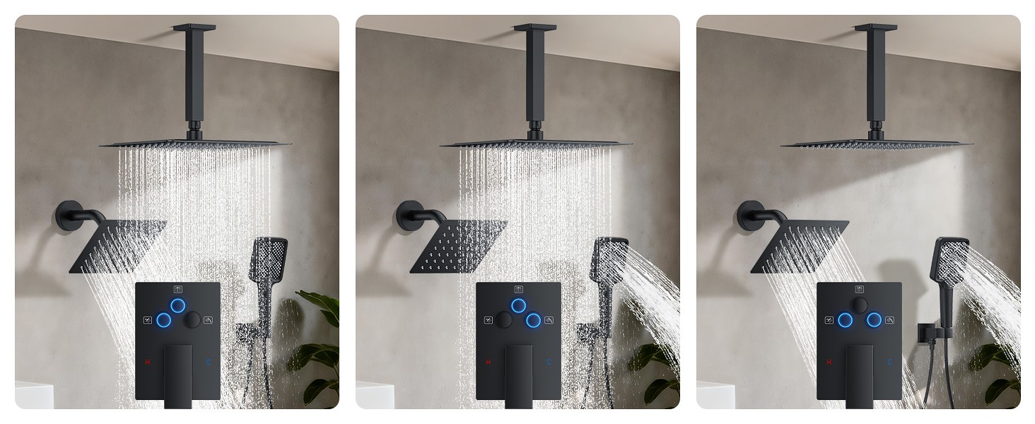 Shower Faucet Set, 10" Ceiling Mount Rainfall Shower System with 2 Rain Shower