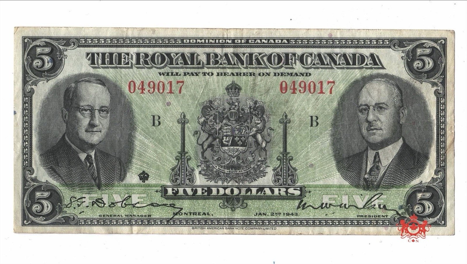 1935 The Royal Bank Of Canada 5$ 049017 - VF/EF - 630-18-02a
