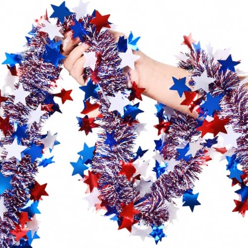 4th of July Garland, 50Ft Red White Blue Tinsel Patriotic Decor – Golf Cart