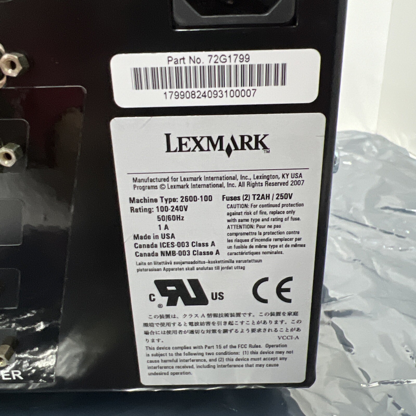 LEXMARK 72G1799 POWER UNIT ASSEMBLY