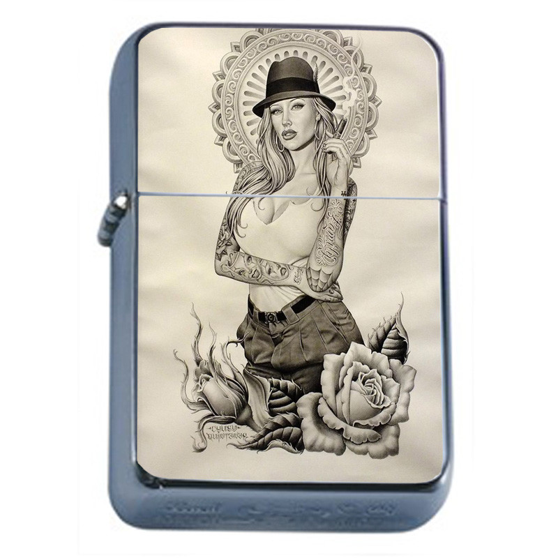 Chola Pin Up Girls D14 Flip Top Oil Lighter Wind Resistant Gangsta