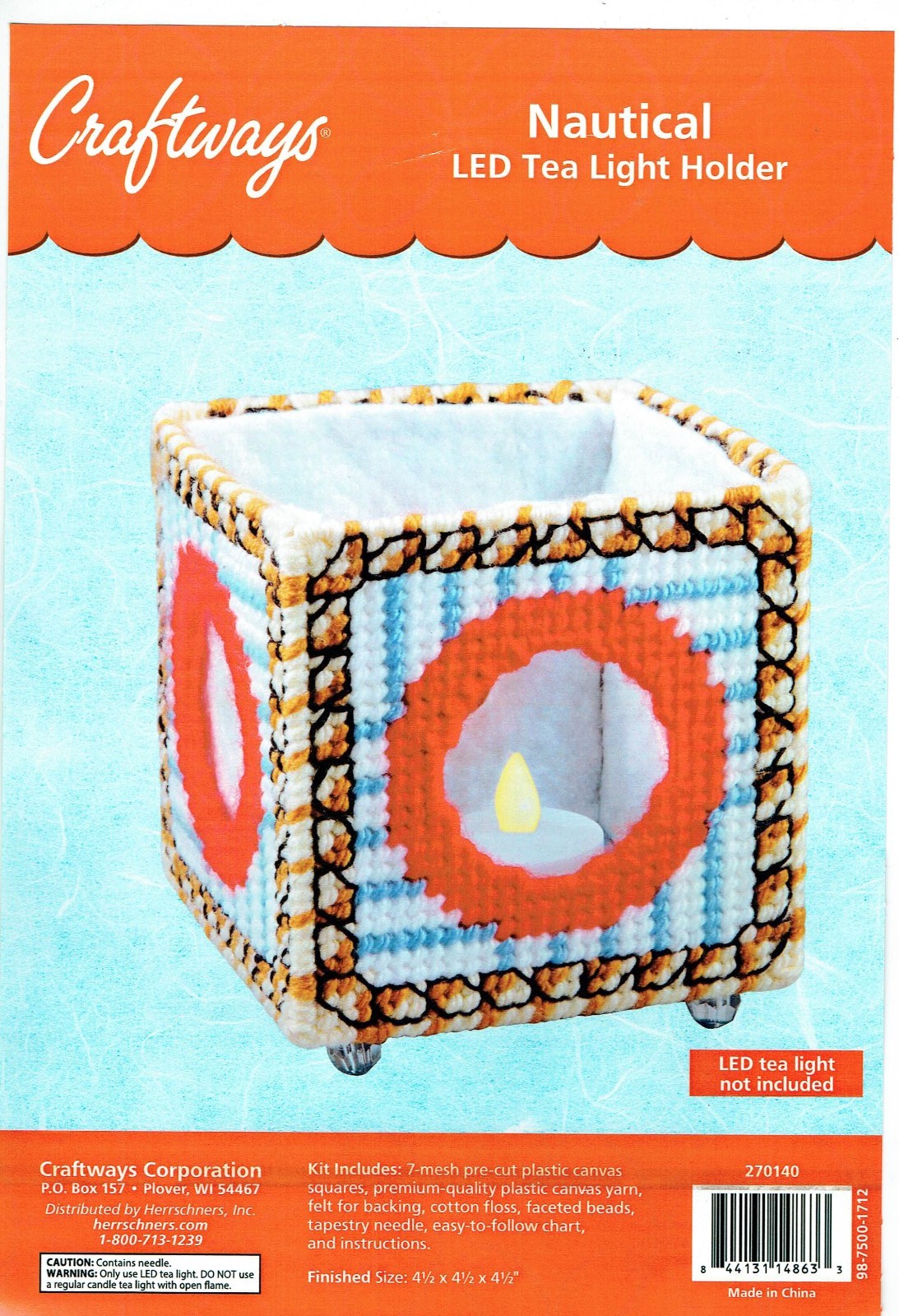 NAUTICAL LED TEA LIGHT HOLDER 7ct plastic canvas  PATTERN  (#TF0431)