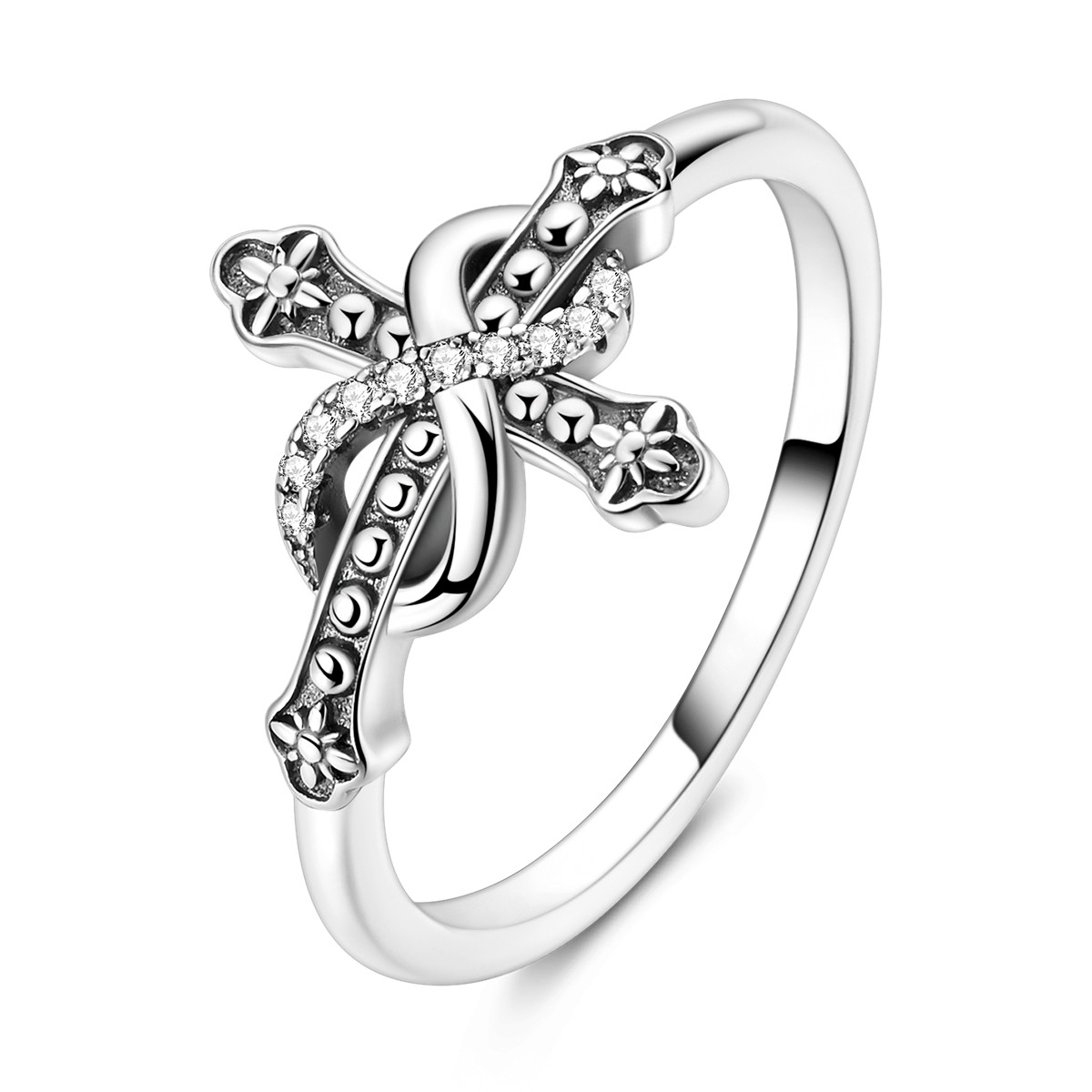 MULA European 925 Sterling Silver Finger Ring Infinite Cross for Women Jewelry